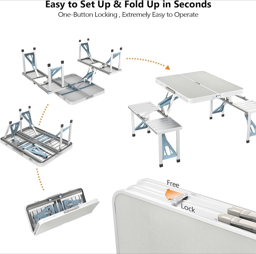 4FT Aluminum Folding Picnic Table With Umbrella Hole