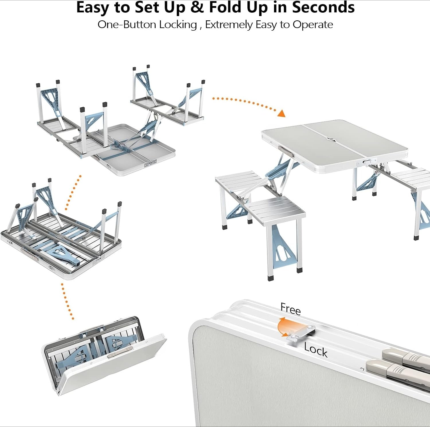 4FT Aluminum Folding Picnic Table With Umbrella Hole