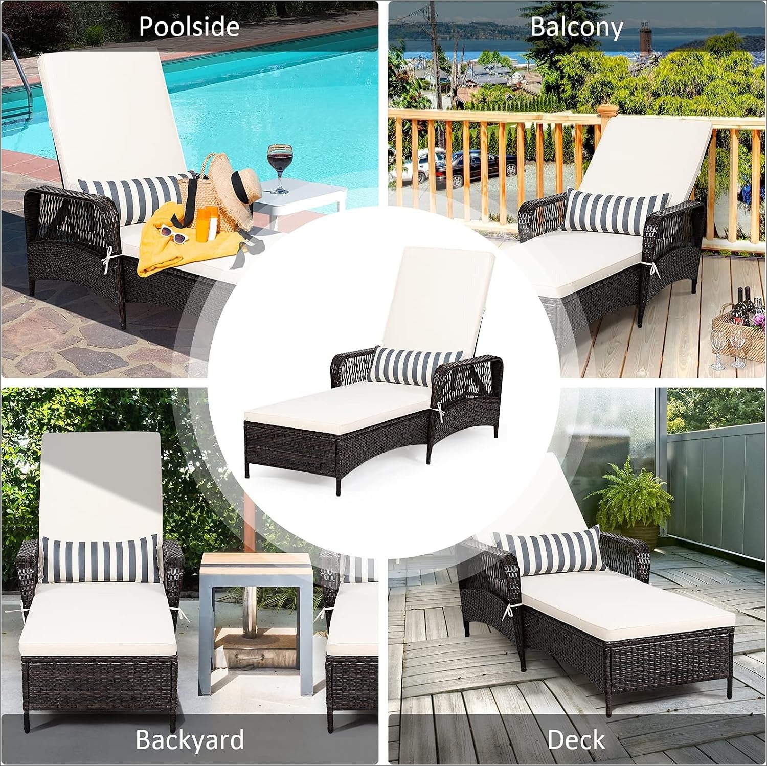 Brown Rattan Adjustable Outdoor Chaise Lounge Chair