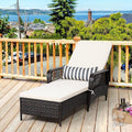 Brown Rattan Adjustable Outdoor Chaise Lounge Chair