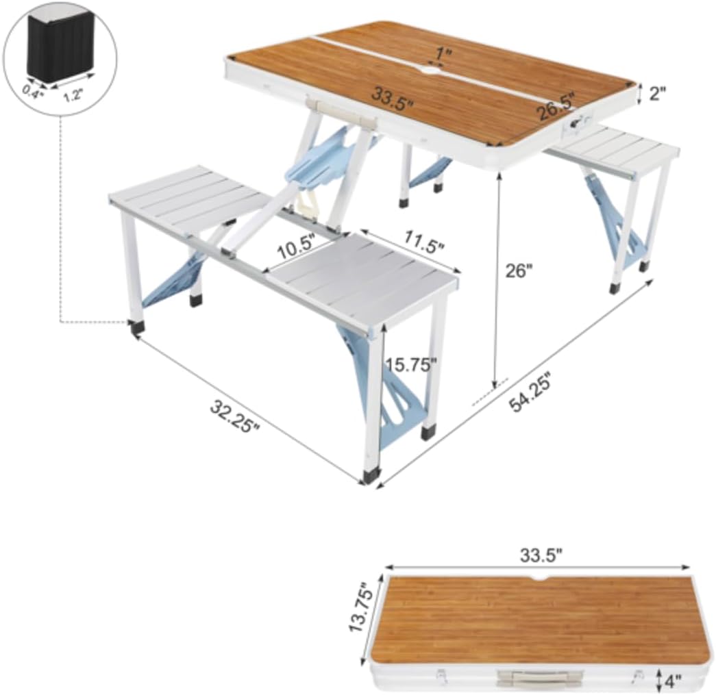 Wood Folding Picnic Table Set With 4 Seats