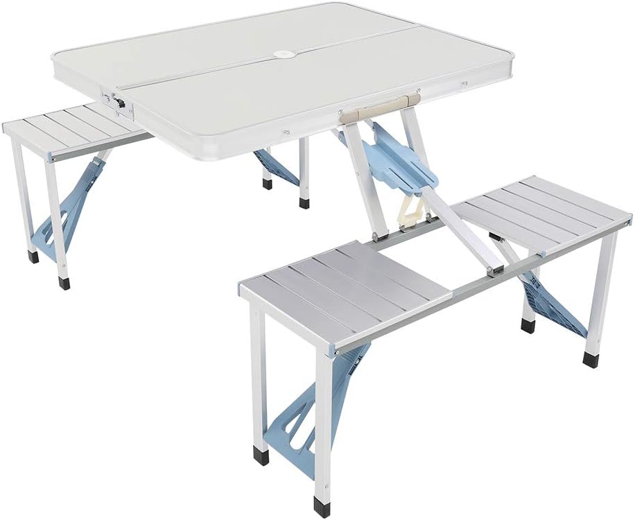 4FT Aluminum Folding Picnic Table With Umbrella Hole