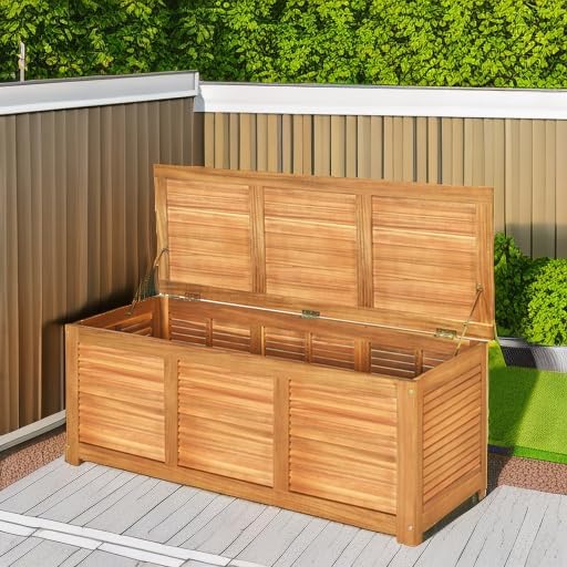 46 Gallon Acacia Wood Outdoor Storage Bench
