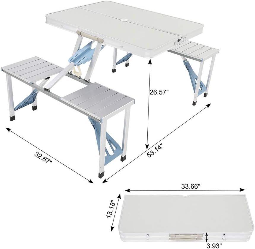 4FT Aluminum Folding Picnic Table With Umbrella Hole