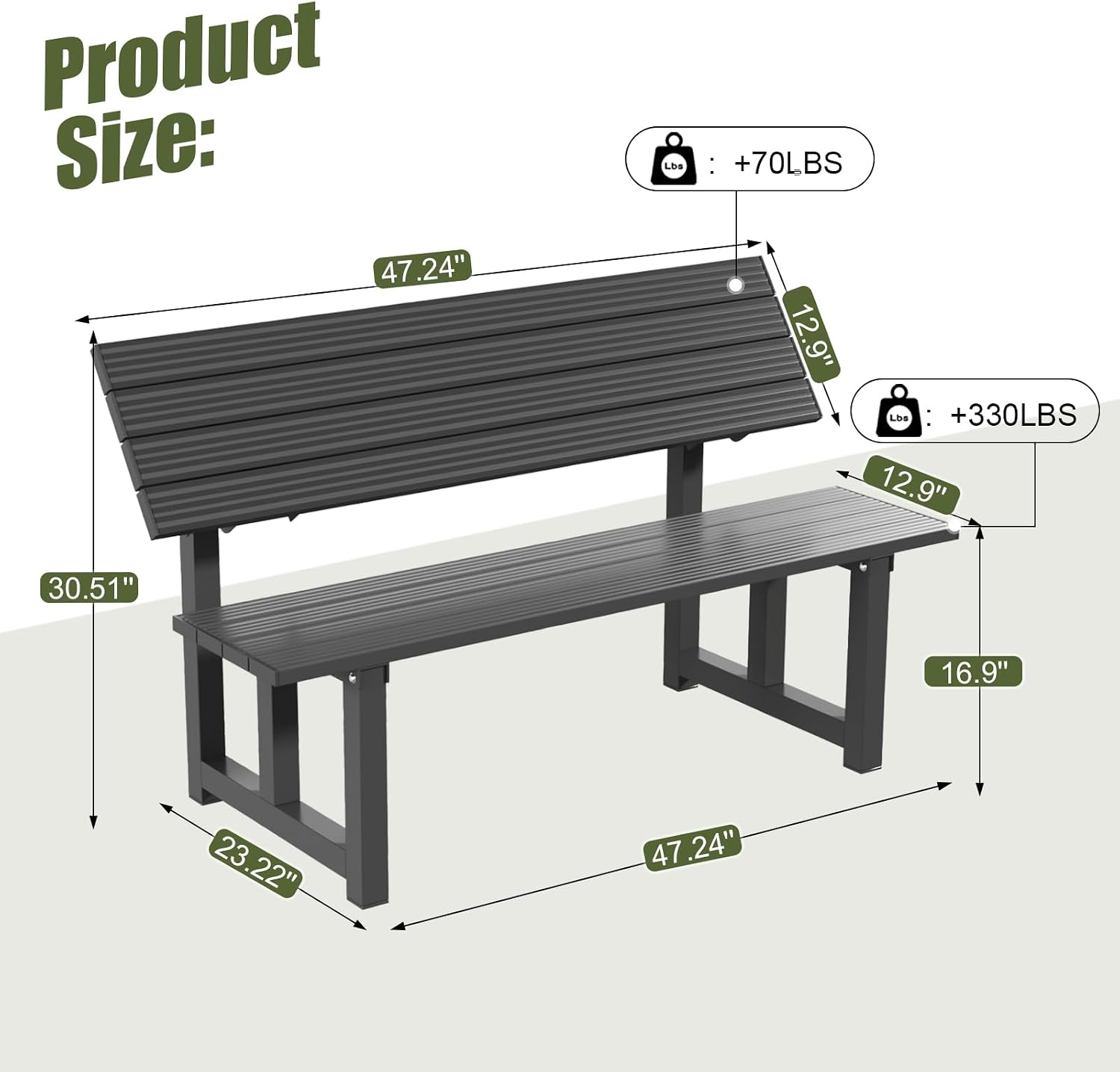 Black Convertible Aluminum Picnic Table Bench