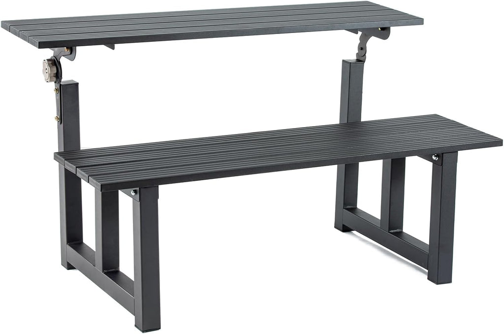 Black Convertible Aluminum Picnic Table Bench