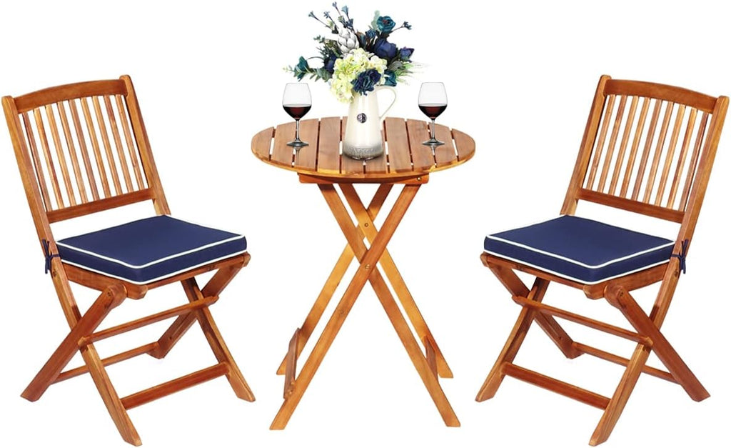 Navy Acacia Wood 3pc Folding Bistro Set