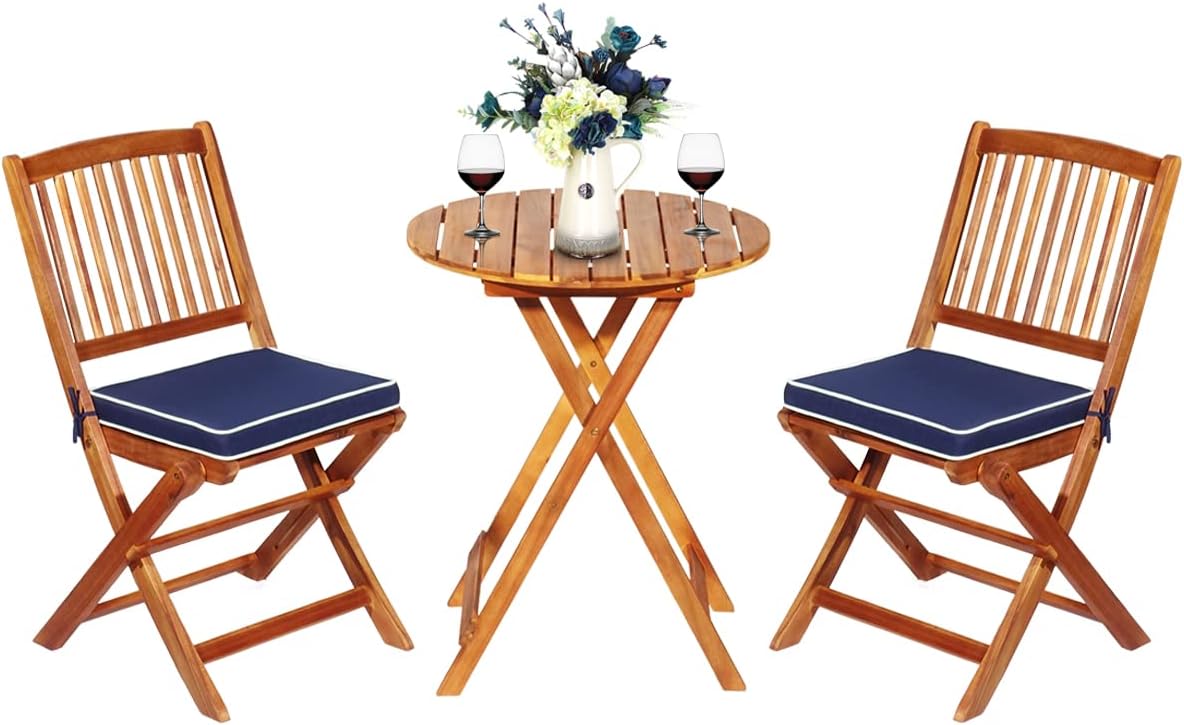 Navy Acacia Wood 3pc Folding Bistro Set
