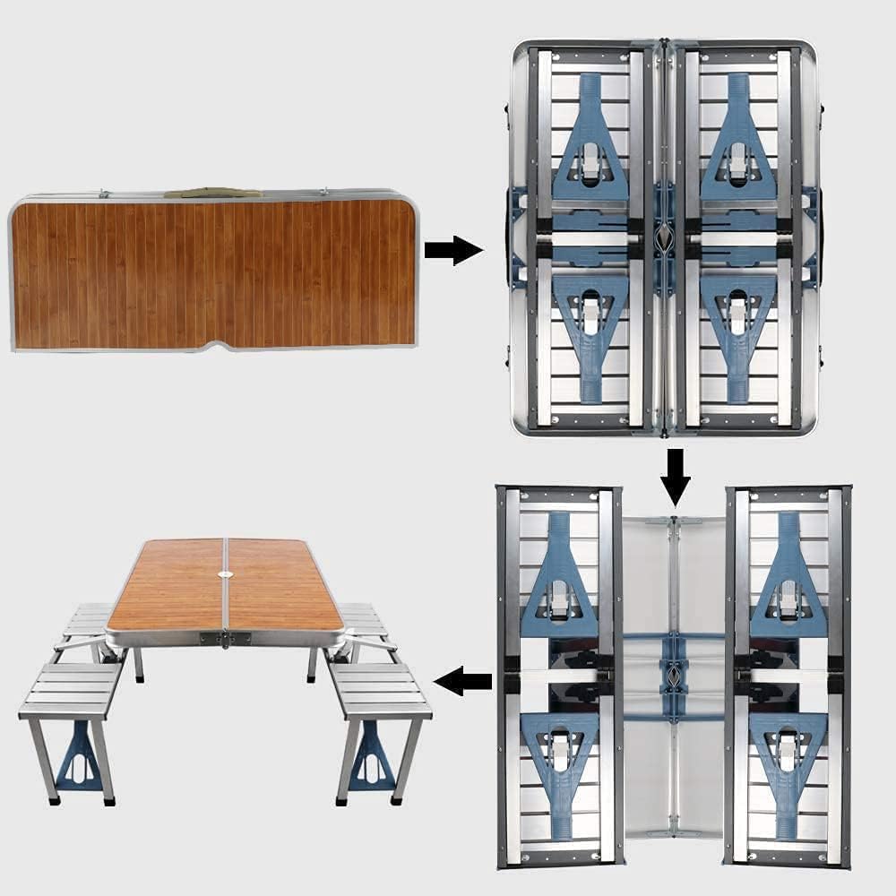 Silver Bamboo Aluminum Folding Picnic Table For 4 People