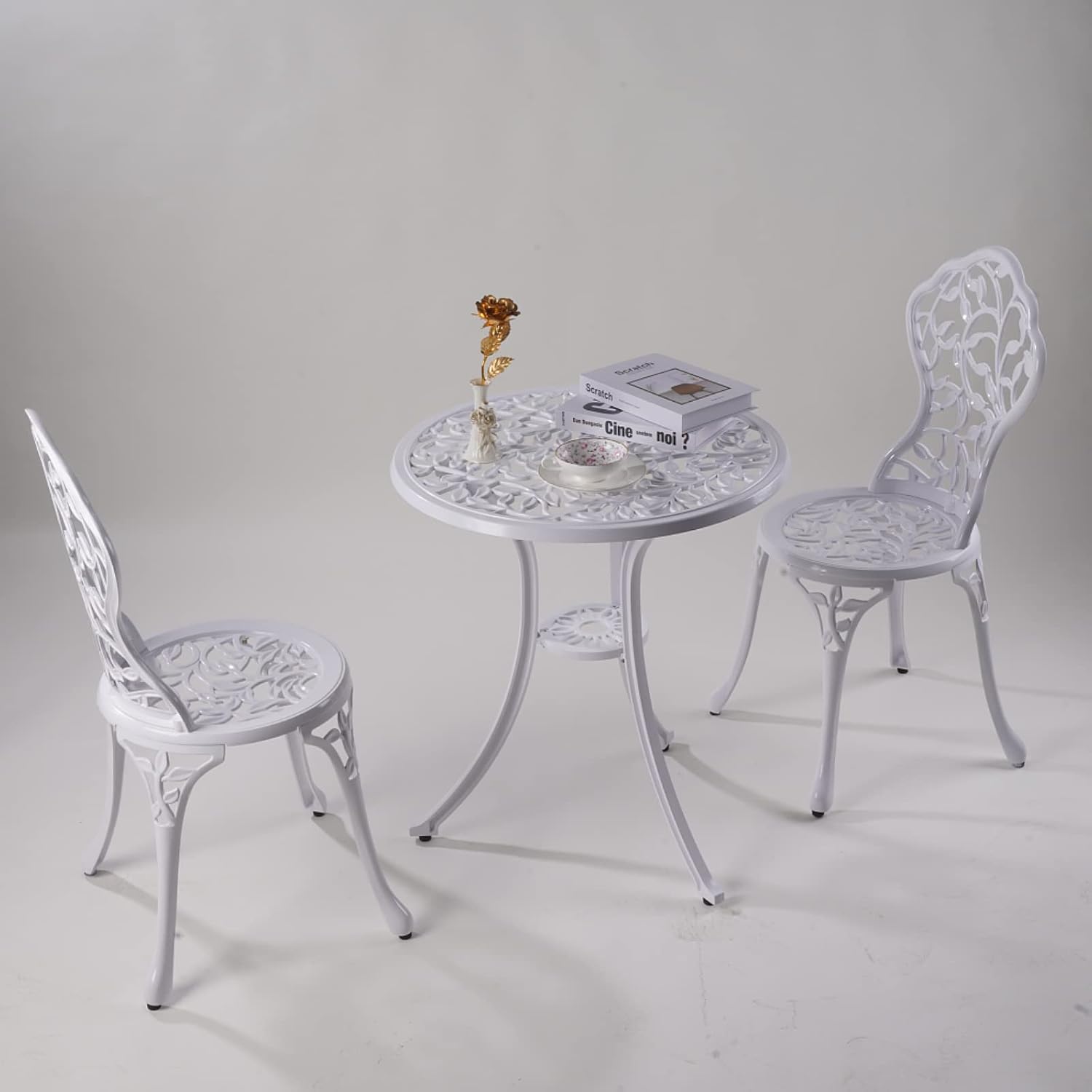 White Cast Aluminum 3pc Patio Bistro Set