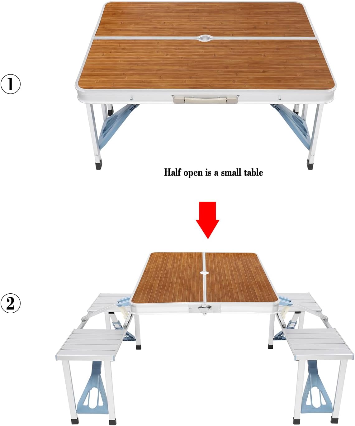 Wood Tone Aluminum Folding Picnic Table Set