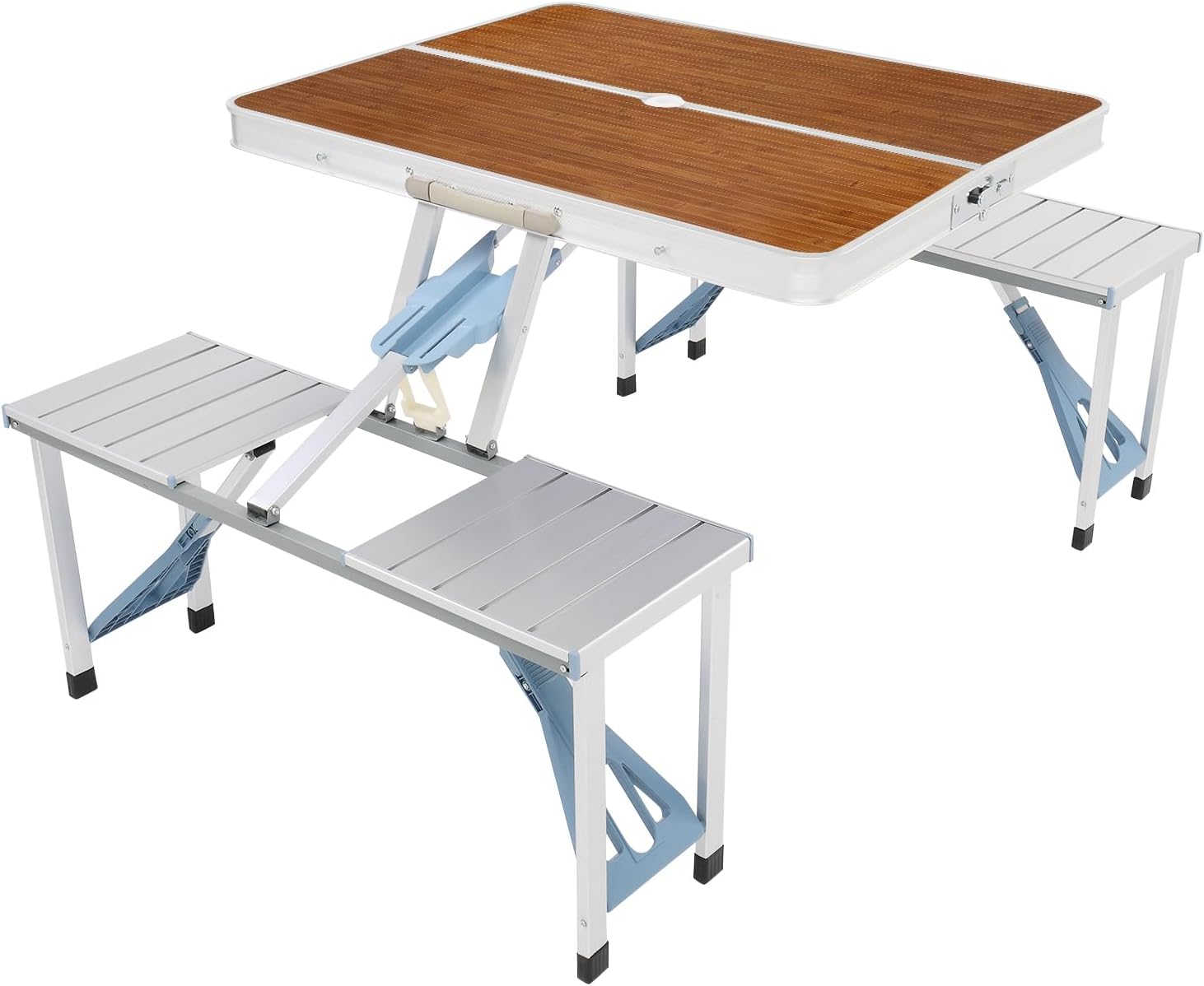 Wood Tone Aluminum Folding Picnic Table Set