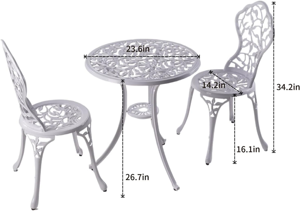 White Cast Aluminum 3pc Patio Bistro Set