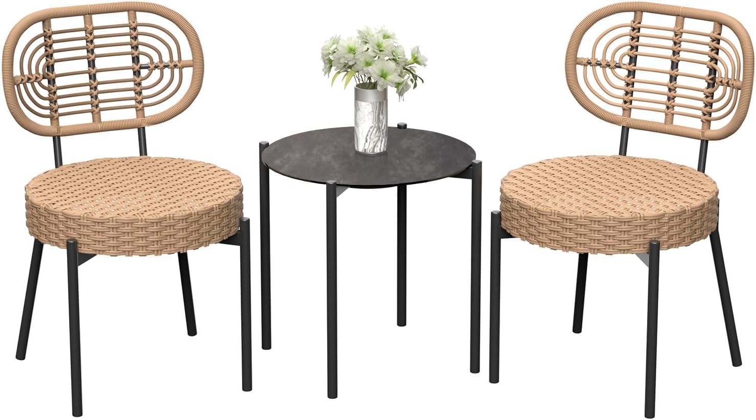 Black Brown 3pc Wicker Patio Bistro Set