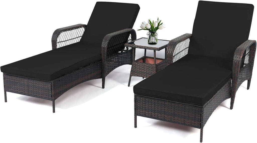 PE Rattan Chaise Lounge Set With Side Table