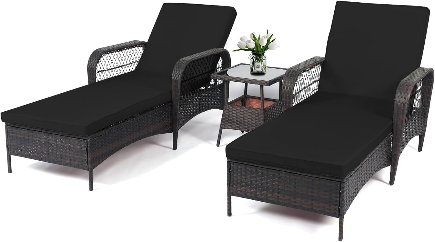 PE Rattan Chaise Lounge Set With Side Table