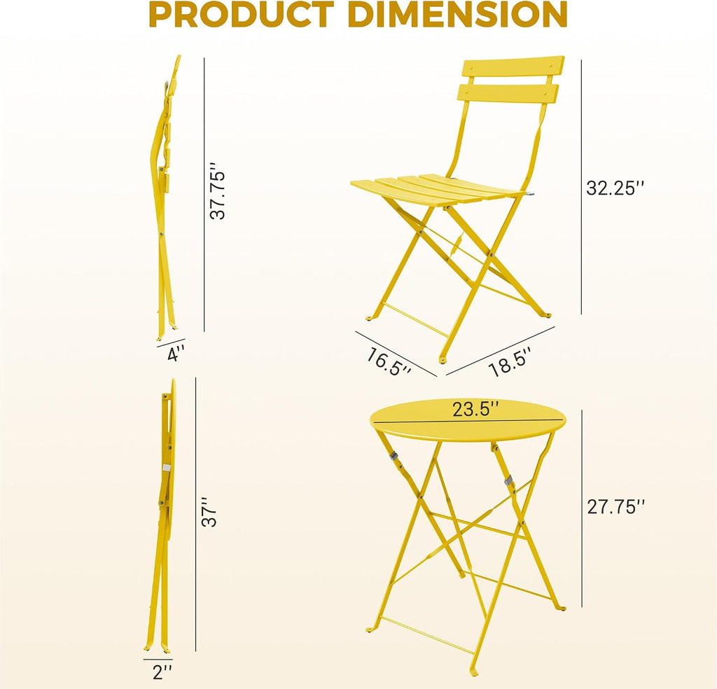 Yellow 3pc Folding Patio Bistro Set