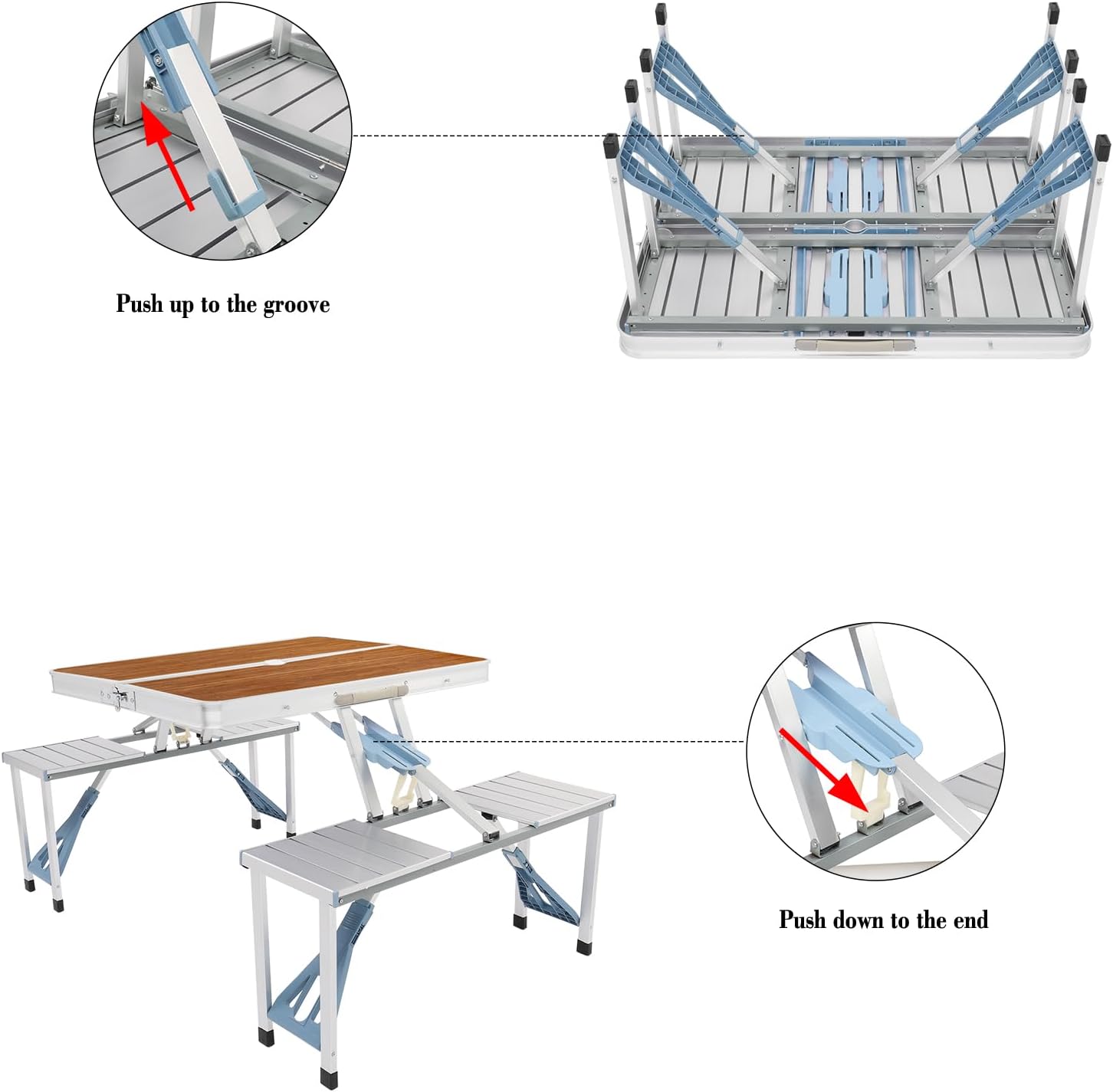 Wood Tone Aluminum Folding Picnic Table Set