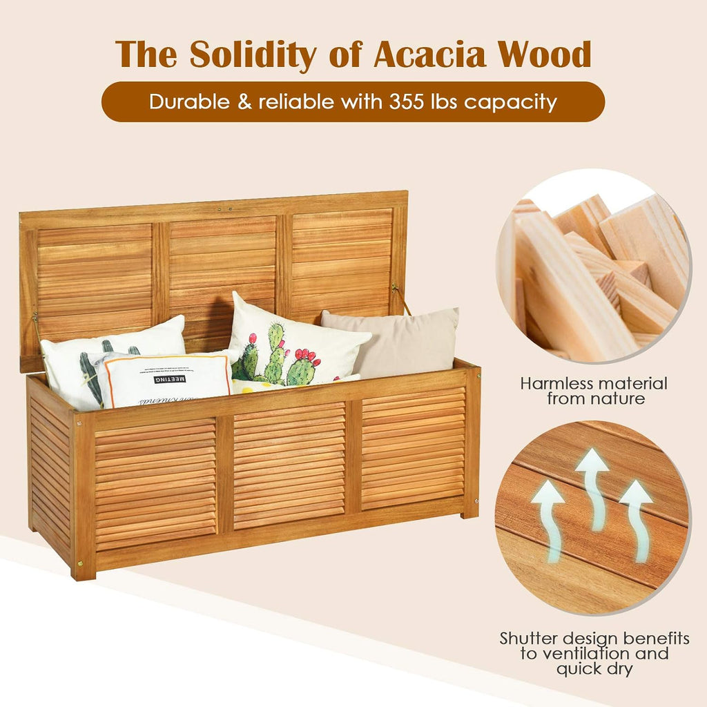 46 Gallon Acacia Wood Outdoor Storage Bench