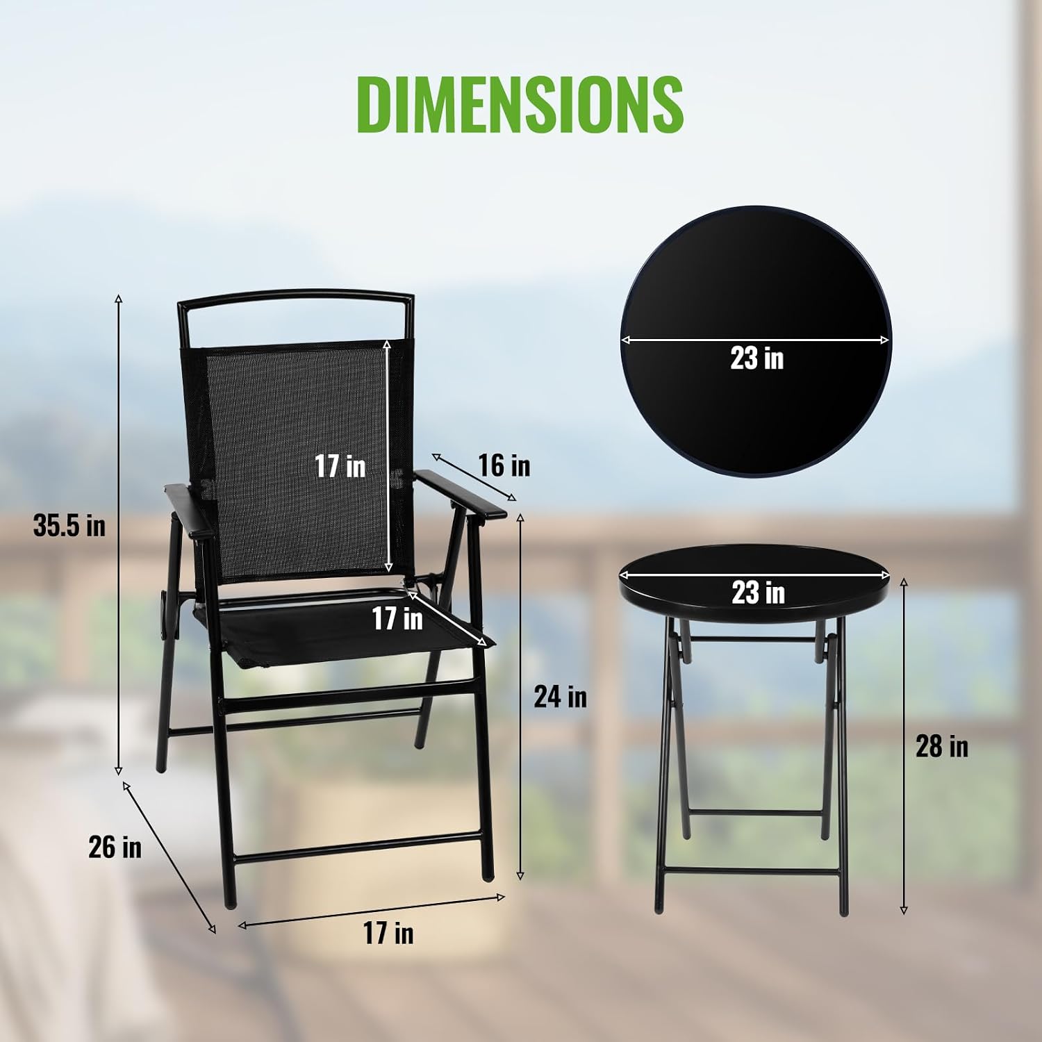 3pc Folding Mesh Patio Bistro Set
