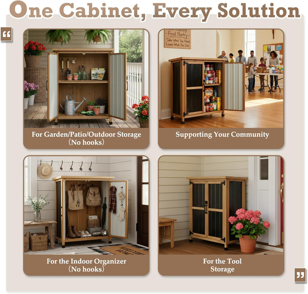 Wood Metal Lockable Outdoor Storage Cabinet