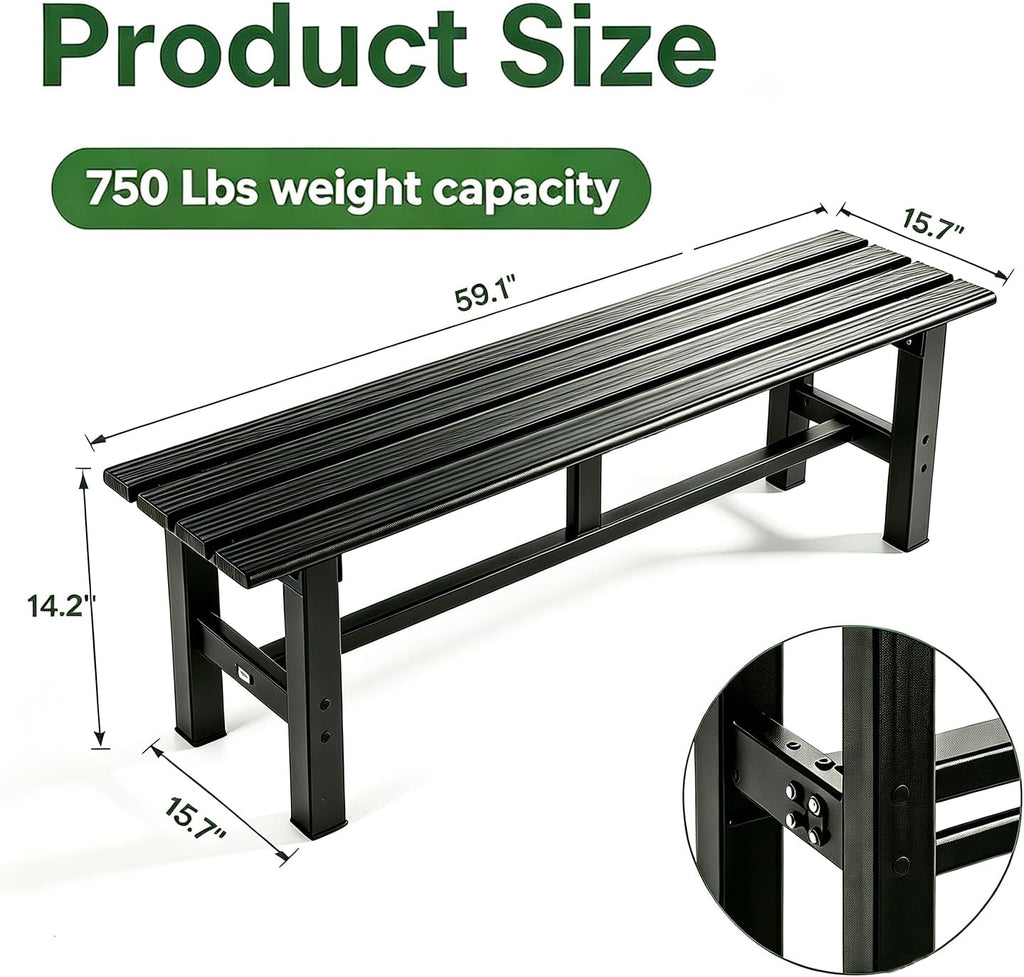 Black 59 Inch 2-Seat Aluminum Patio Bench