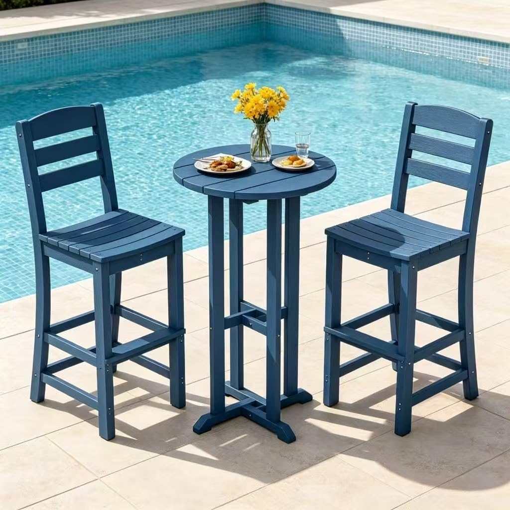 Blue HDPE Bar Height 3pc Patio Set