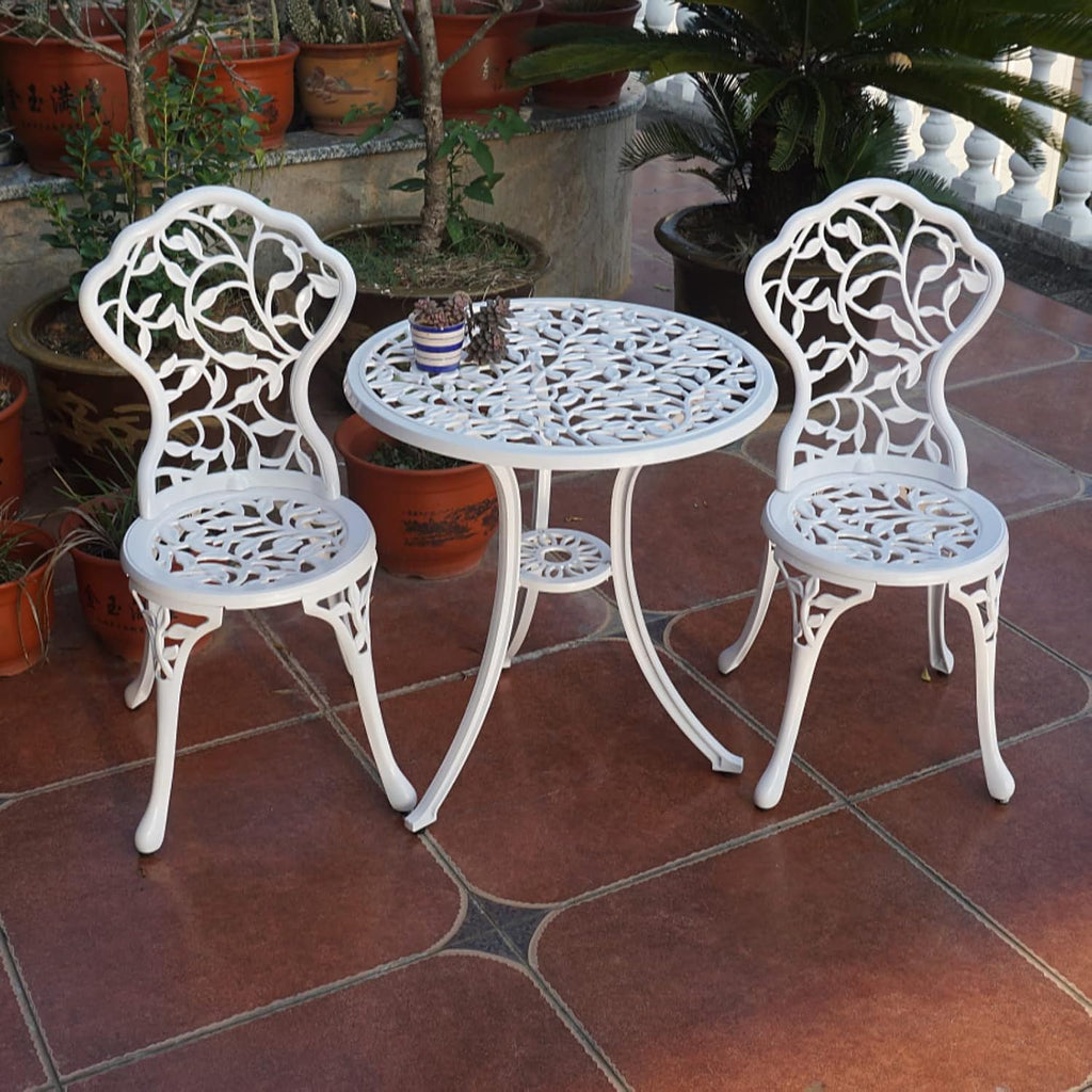 White Cast Aluminum 3pc Patio Bistro Set