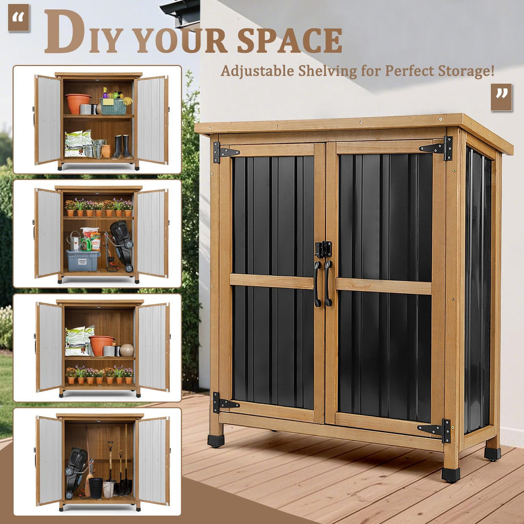 Wood Metal Lockable Outdoor Storage Cabinet