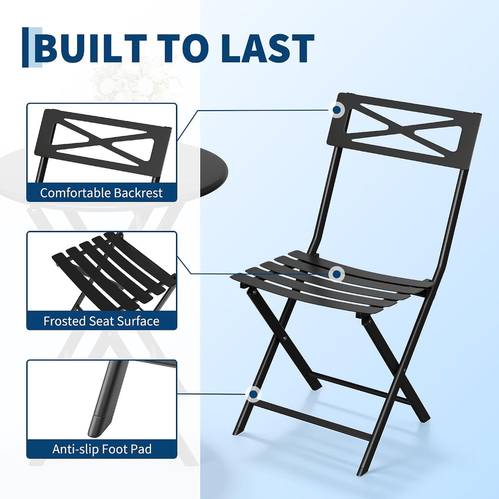 Black Foldable Iron 3pc Patio Bistro Set