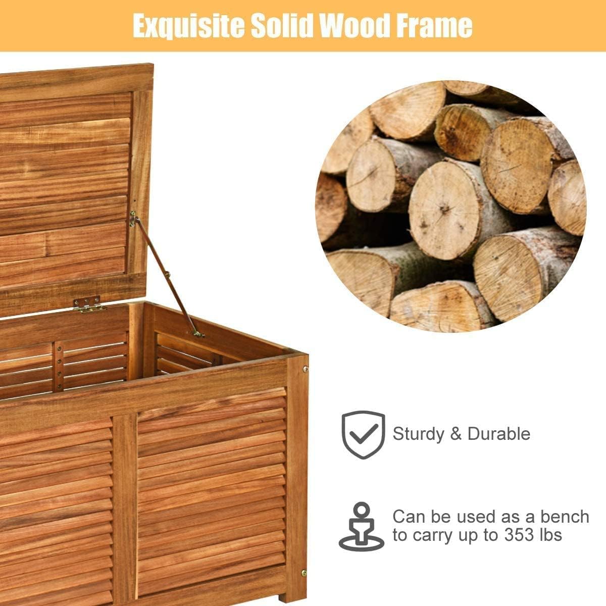 Natural 46 Gallon Acacia Wood Patio Storage Bench