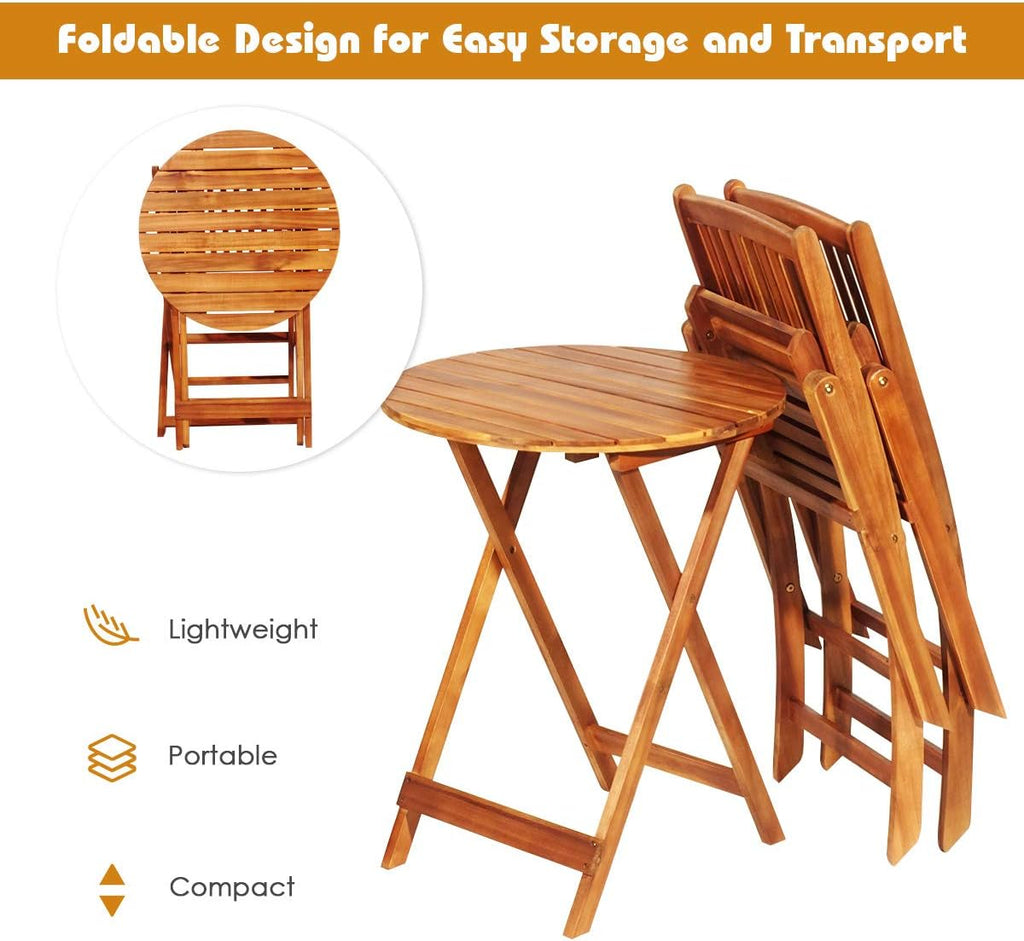 Navy Acacia Wood 3pc Folding Bistro Set