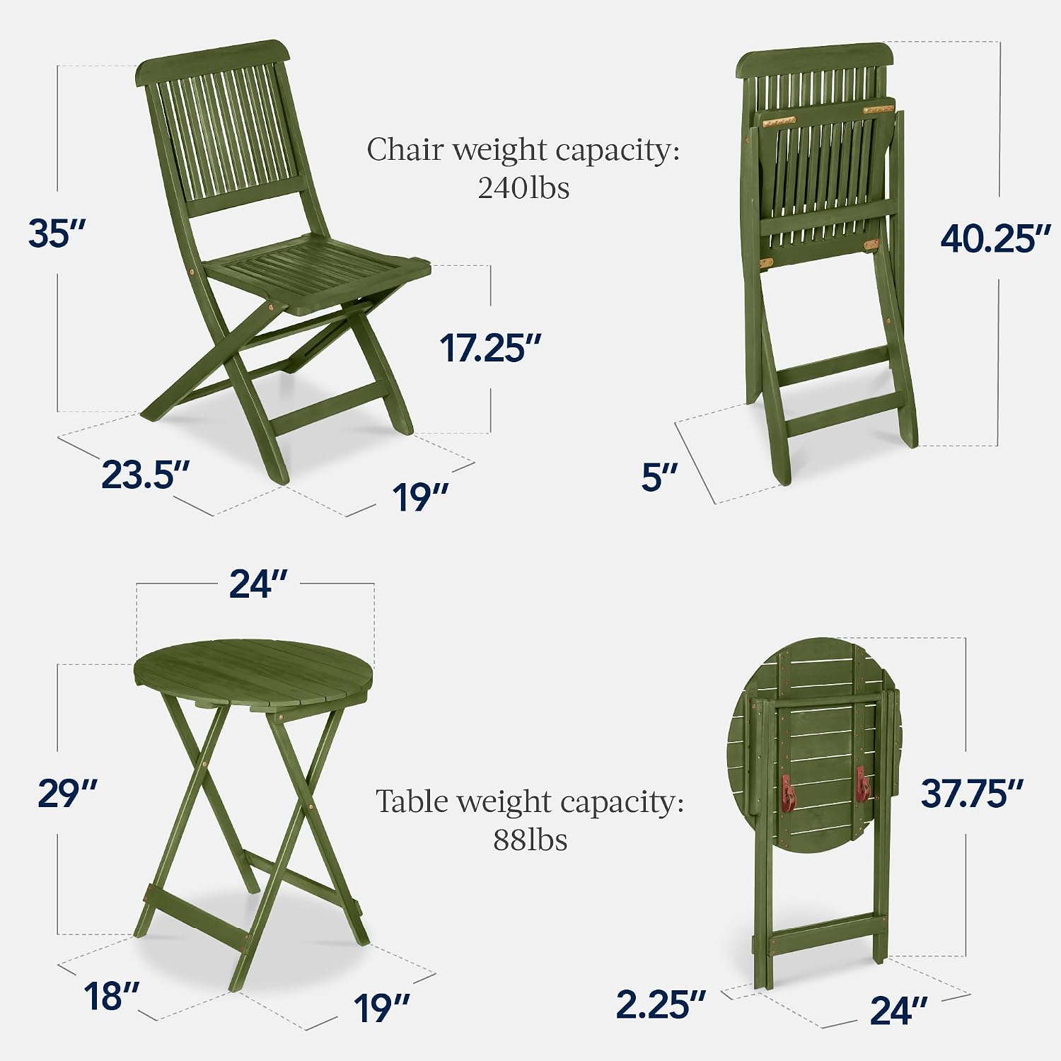 Olive Acacia Wood 3pc Folding Bistro Set