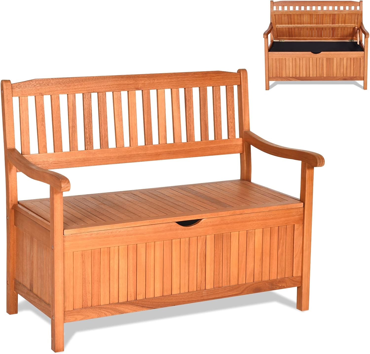 Eucalyptus Outdoor Storage Bench With Seating