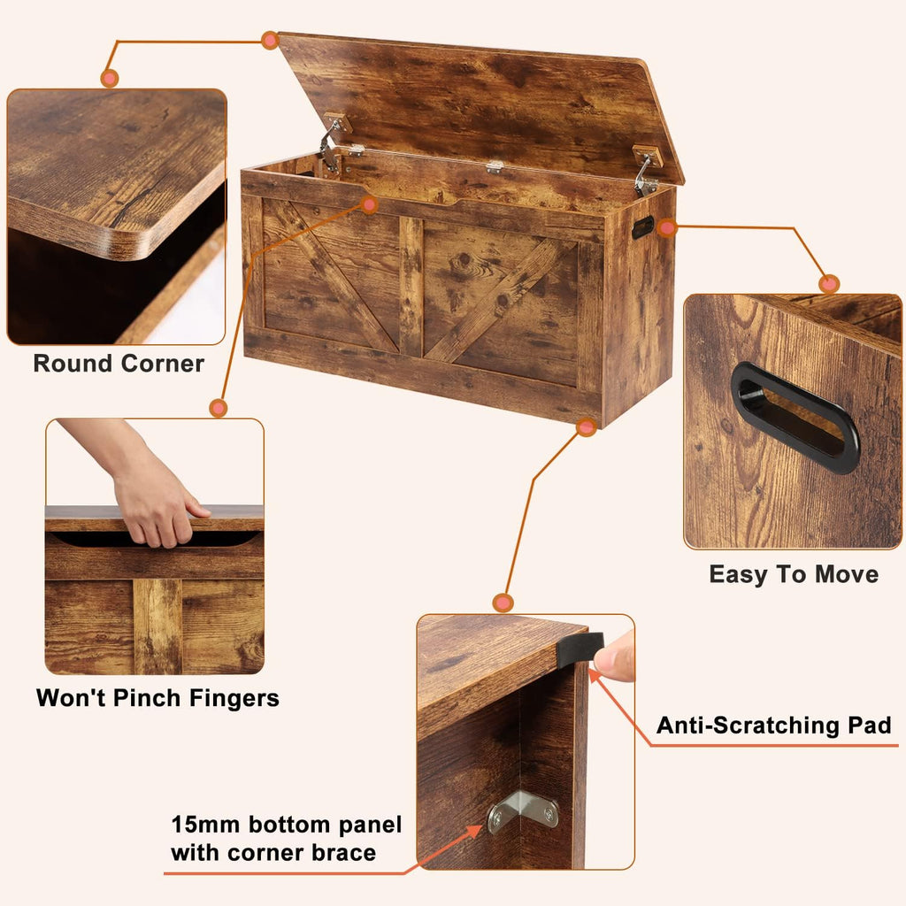 Rustic Brown Wooden Storage Bench Chest