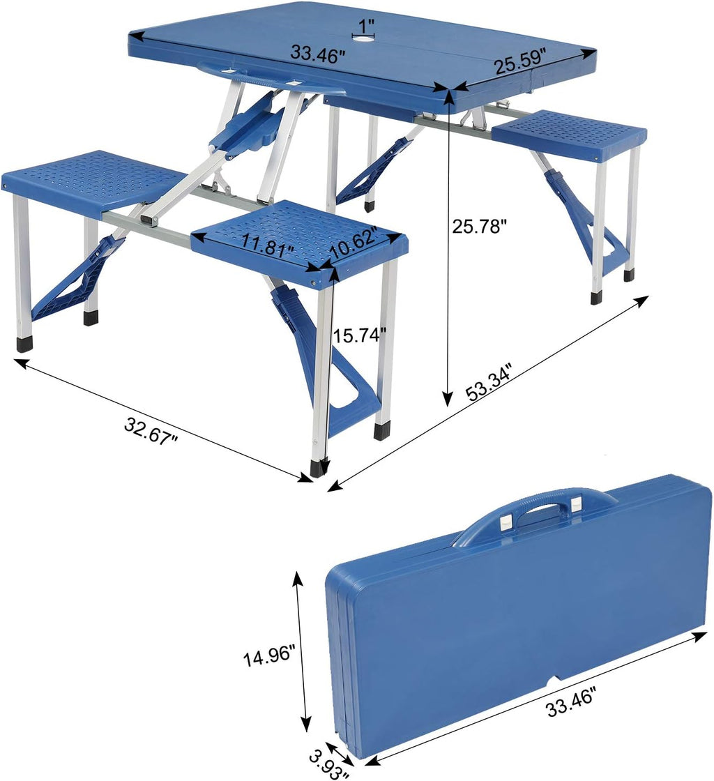 Blue Aluminum Portable Folding Picnic Table Set