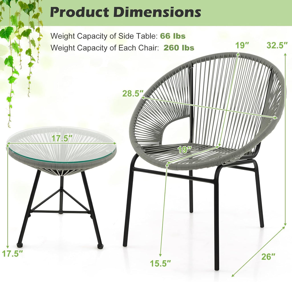 Grey 3pc Rope Patio Bistro Set