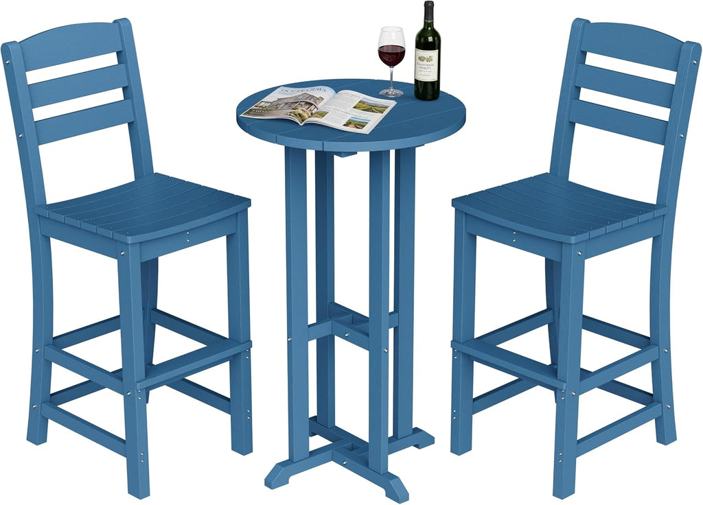 Blue HDPE Bar Height 3pc Patio Set