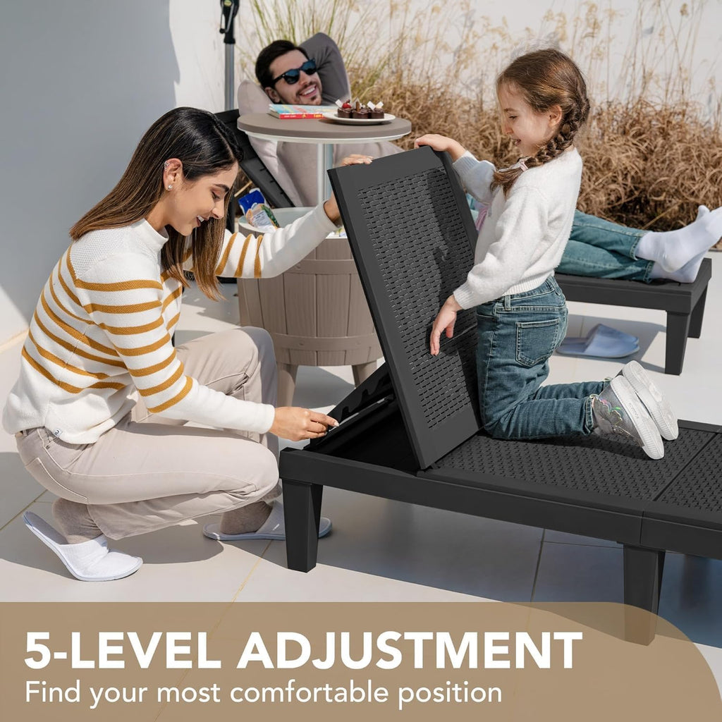 4-Pack Waterproof PP Rattan Adjustable Outdoor Chaise Lounge