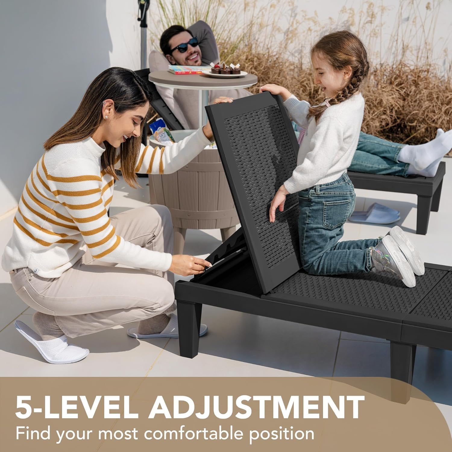 4-Pack Waterproof PP Rattan Adjustable Outdoor Chaise Lounge