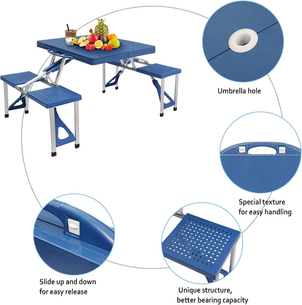 Blue Aluminum Portable Folding Picnic Table Set