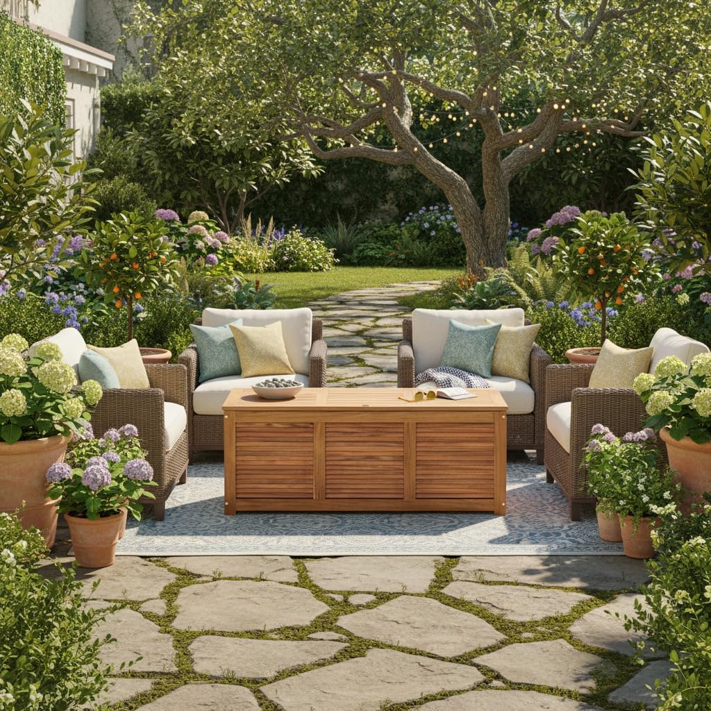 46 Gallon Wood Outdoor Patio Storage Bench