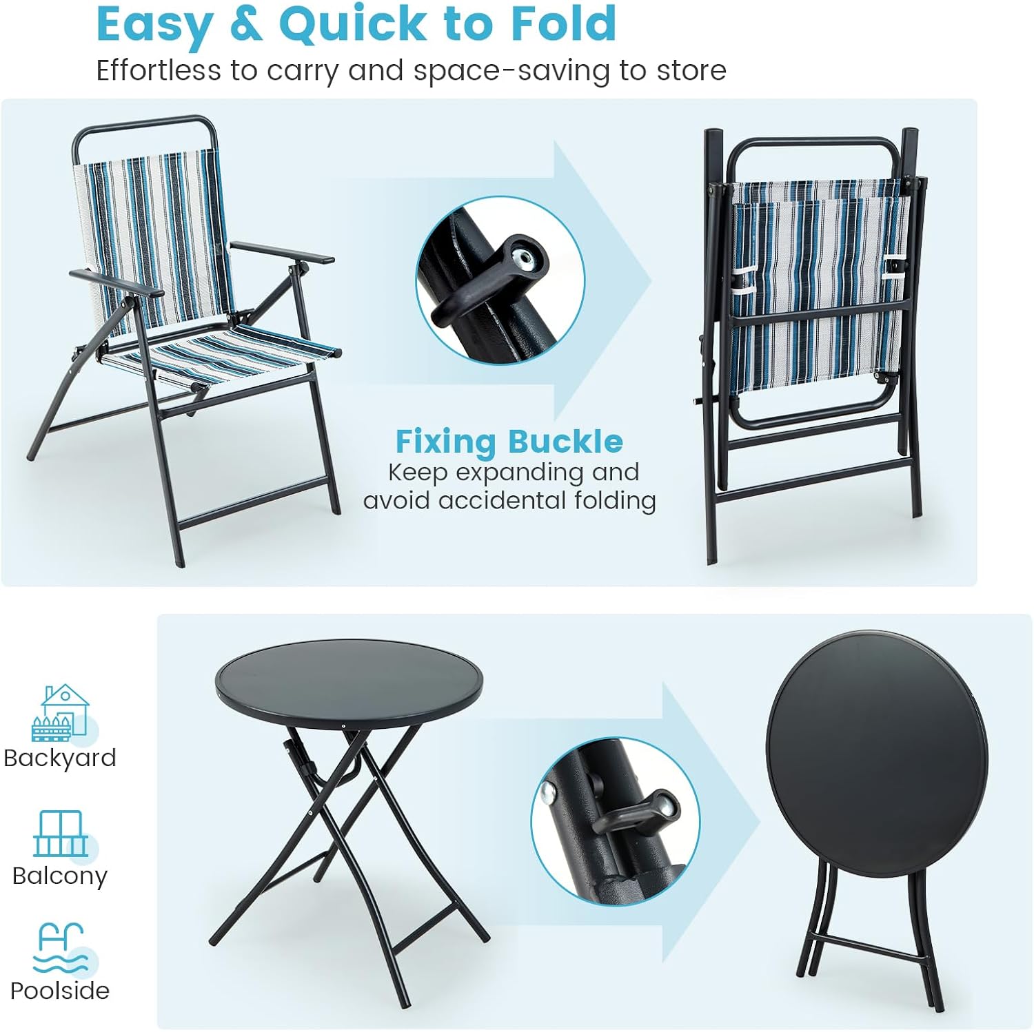 3pc Metal Folding Portable Patio Bistro Set