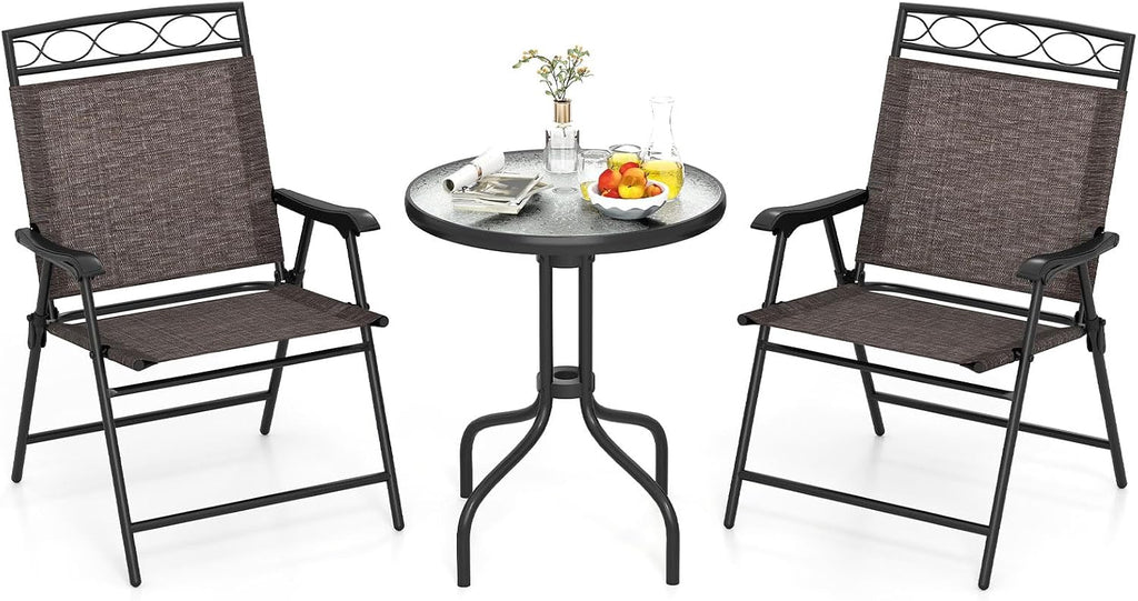 3pc Folding Glass Top Patio Bistro Set