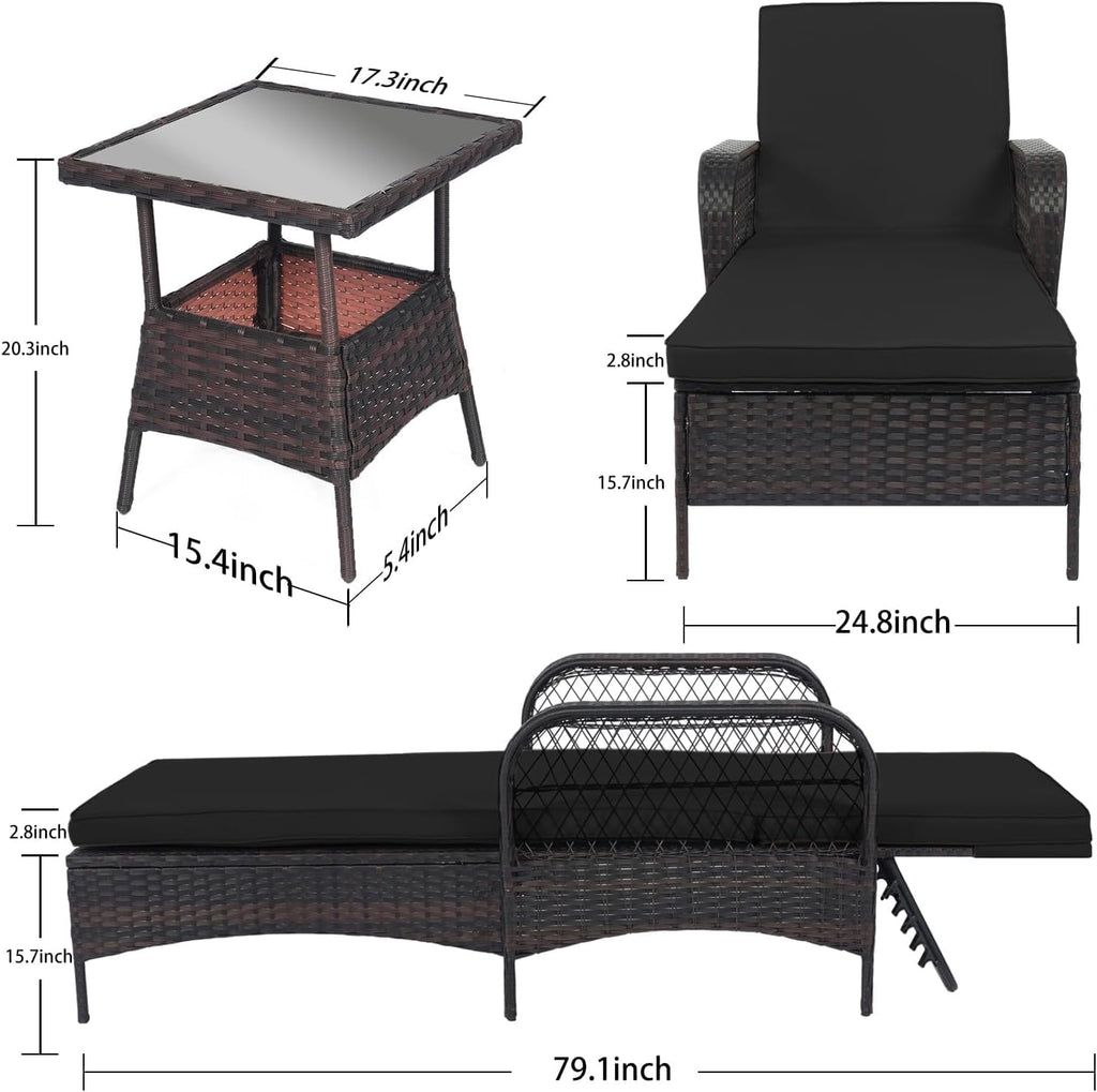 PE Rattan Chaise Lounge Set With Side Table