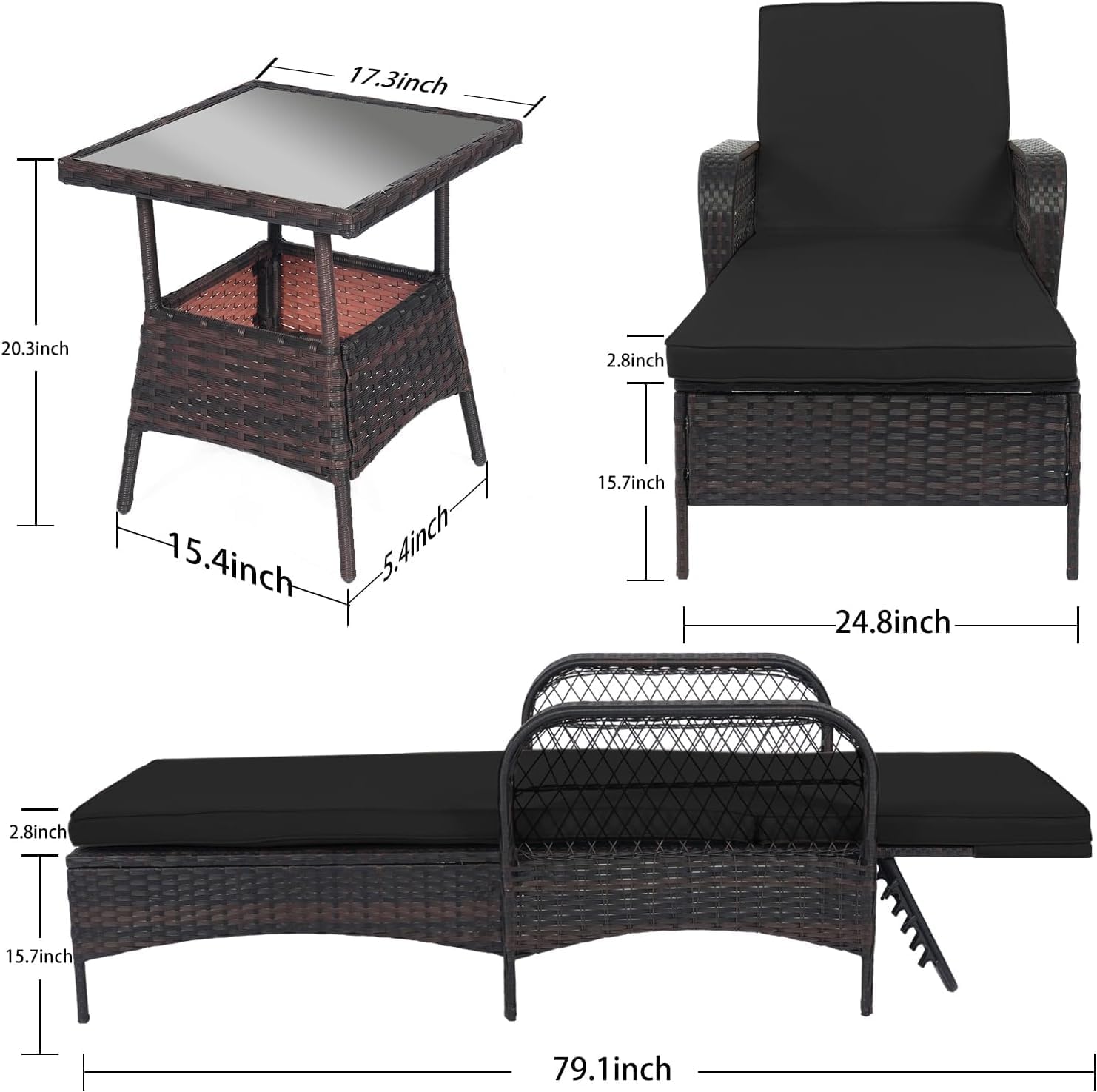 PE Rattan Chaise Lounge Set With Side Table