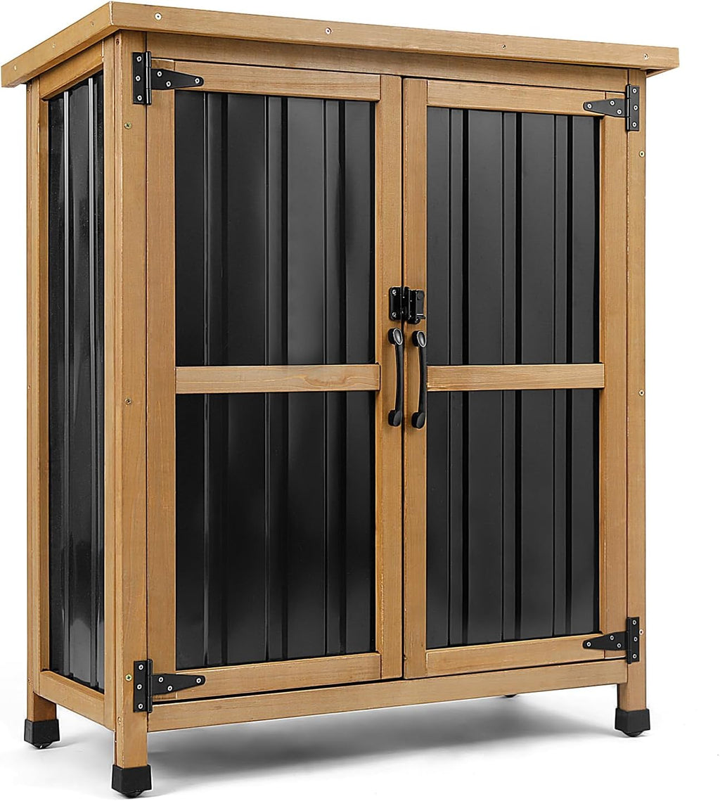 Wood Metal Lockable Outdoor Storage Cabinet