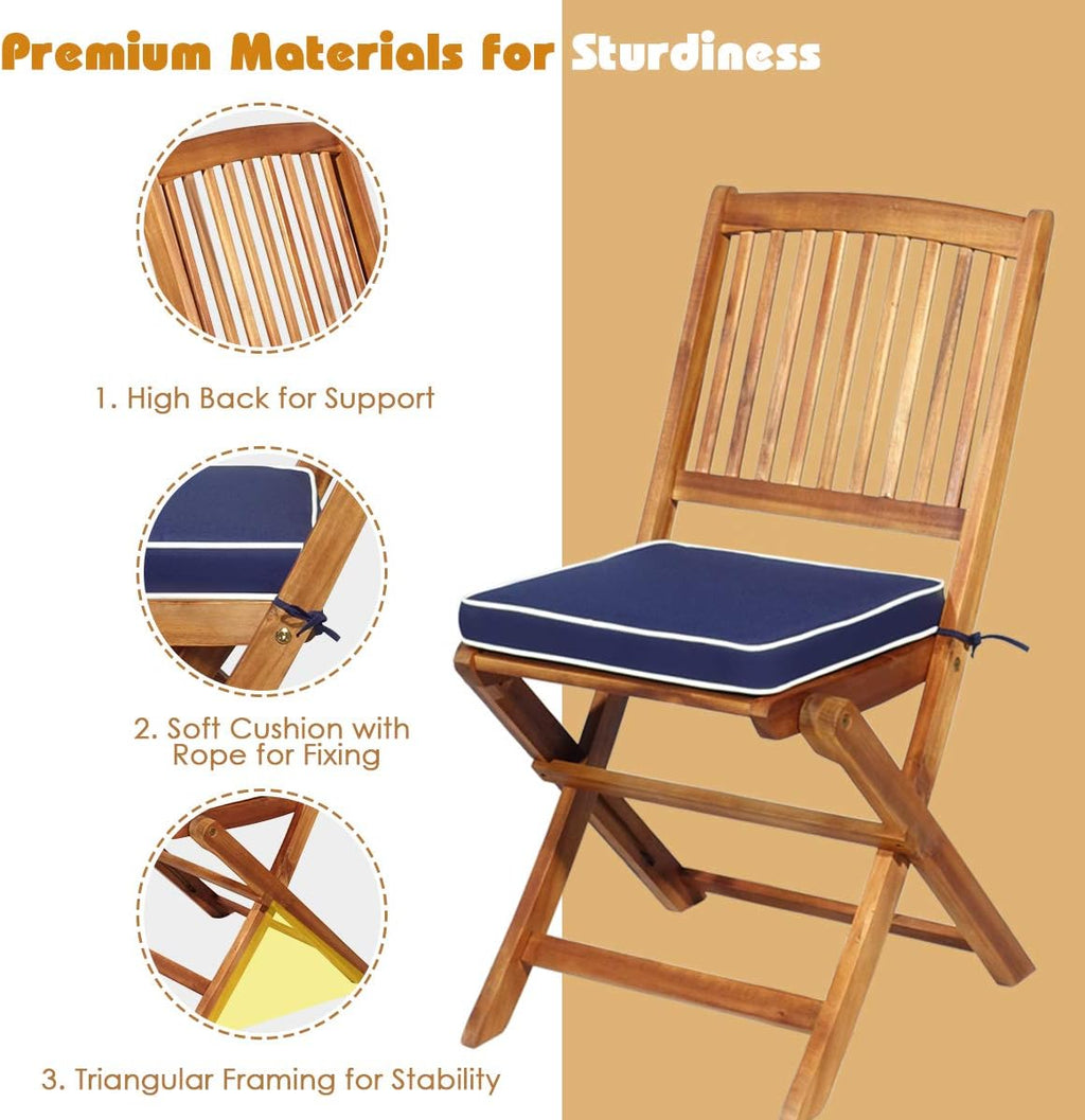 Navy Acacia Wood 3pc Folding Bistro Set