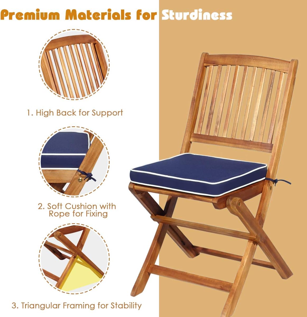 Navy Acacia Wood 3pc Folding Bistro Set