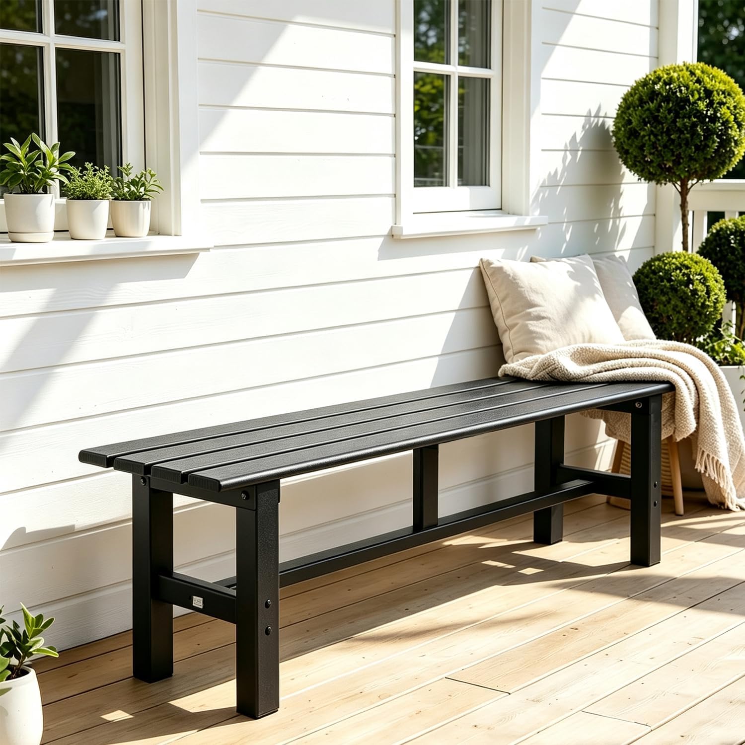 Black 59 Inch 2-Seat Aluminum Patio Bench